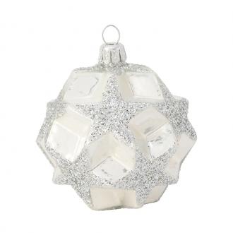 STARS BAUBLE SILVER GLITTER ON WHITE