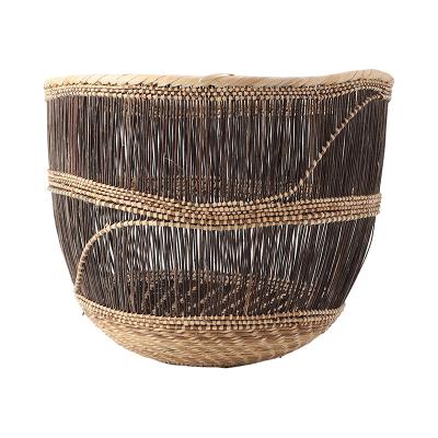 バスケット トール オープン ウェーブ ストライプ ナチュラル