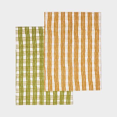 TCS トレリス ティータオル 2枚セット グリーン&オレンジ