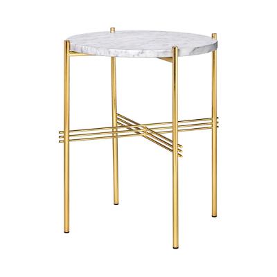 GUBI(グビ)TS SIDE TABLE(TS サイドテーブル)ブラスベース ニュートラルホワイトトラバーチン φ40