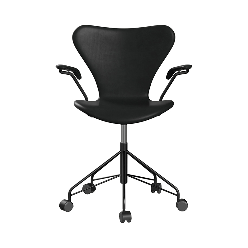 フリッツ・ハンセン セブンチェア フルパディング グレースレザーブラック ブラックキャスター