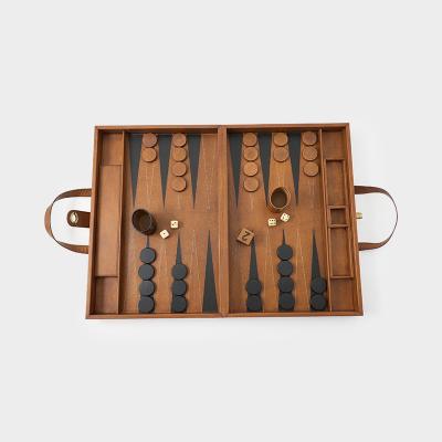 NATURAL FINISH LEATHER BACKGAMMON SET