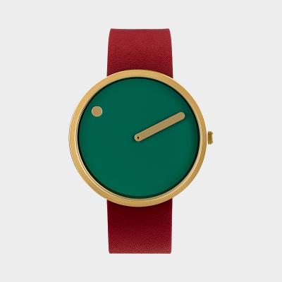 PICTO(ピクト)ウォッチ ダスティグリーンダイヤル ルビーレッド・レザーストラップ 40mm