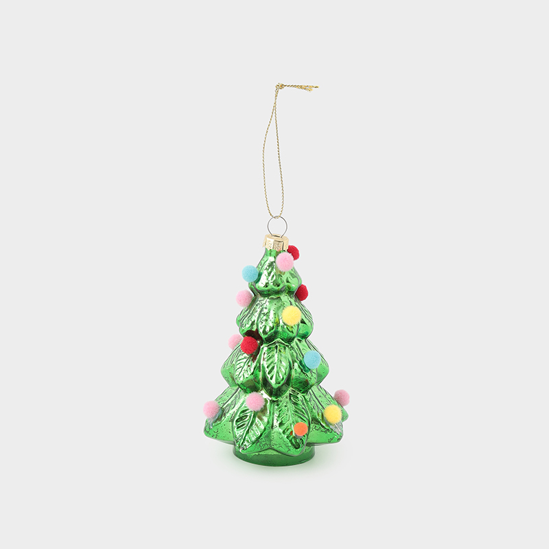 ガラス クリスマスツリー ウィズ ポンポン オーナメント